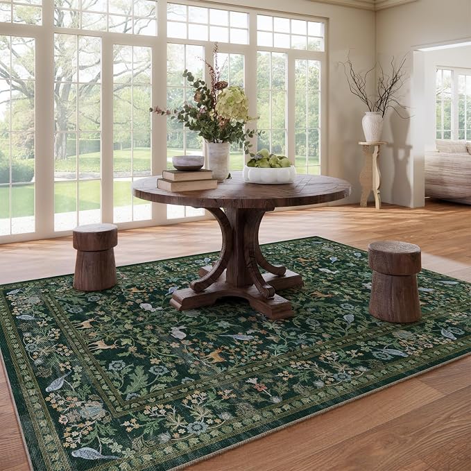 8x10 Area Rugs for Living Room: Washable Rug Vintage Rugs Stain Resistant Non Slip Low Pile Lightweight Soft Carpets Rugs for Bedroom Kitchen Dining Room Nursery Kids Room Farmhouse Home Office