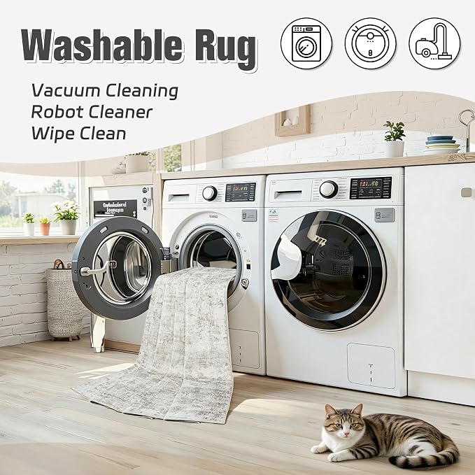 5x7 Area Rugs for Living Room: Washable Soft Light Brown Abstract Carpet | Non-Slip TPE & Stain Resistant,0.25" Low-Pile,Kids Pet Friendly Modern Decor for Dining Room Farmhouse Office, Non-Shedding