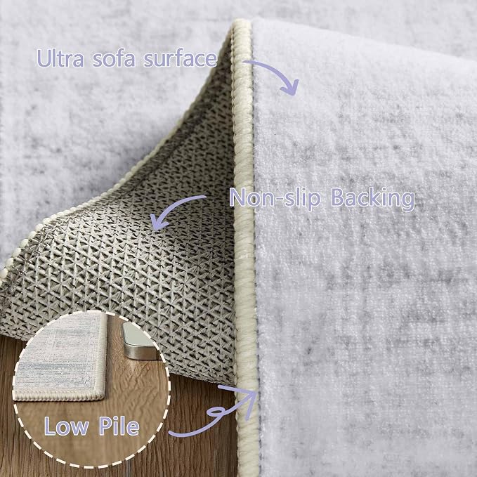 Latte&Fog 3x5 Entryway Blue Area Rugs, Vintage Washable Rugs Boys Bedroom | Non Slip Low Pile Soft Floral Cute Carpet for Dining Kitchen Kids Playroom Nursery Guest Room Classroom Dorm Farmhouse Office
