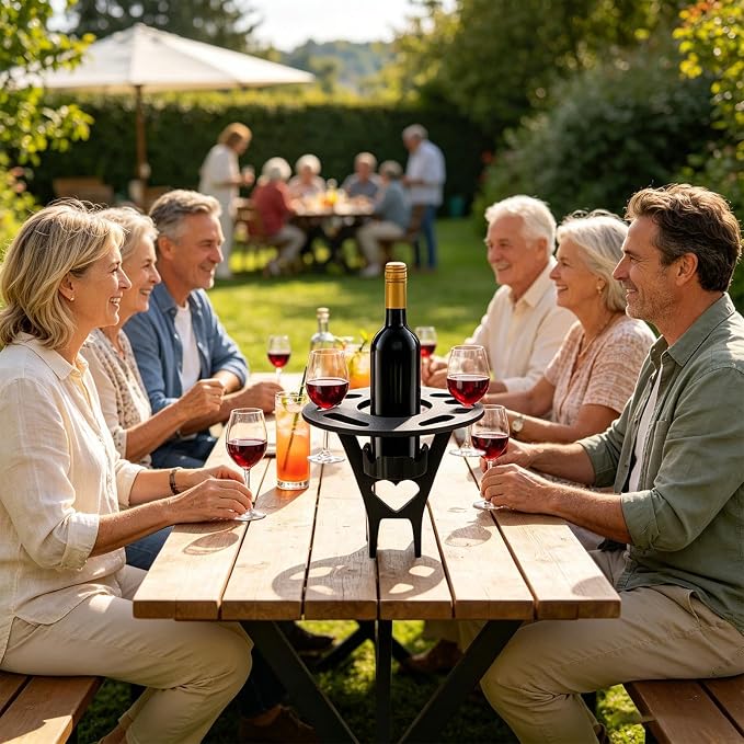 Foldable Wine Table Outdoor, Portable Mini Wooden Picnic Table Wine Glass Holder for Beach BBQ Camping Yard Lawn Party