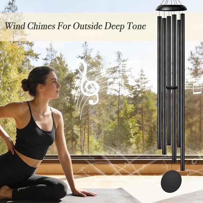 80" Extra Large Wind Chimes with Outside Deep Tone, 6 Thick and Bold Aluminum Tubes, Coolest Metal Windchimes Outdoor Wind Chime, Unique Gift for Mom Women Grandma Neighbors, Garden Decoration(Black)