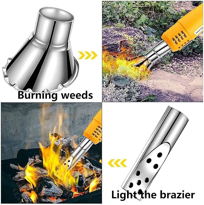 2000W Electric Thermal Weed Burner, 3-in-1 Hot Air Weed Killer with 60-650°C Dual Heat, Fast Airflow Garden Grass Remover, Portable Flame-Free Charcoal Igniter with Nozzles