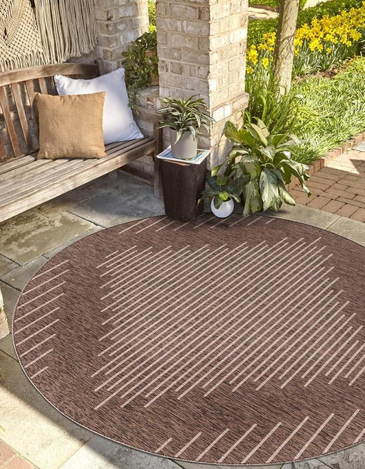Unique Loom Outdoor Modern Collection Area Rug - Tambor (10' 8" Round Brown/Ivory)