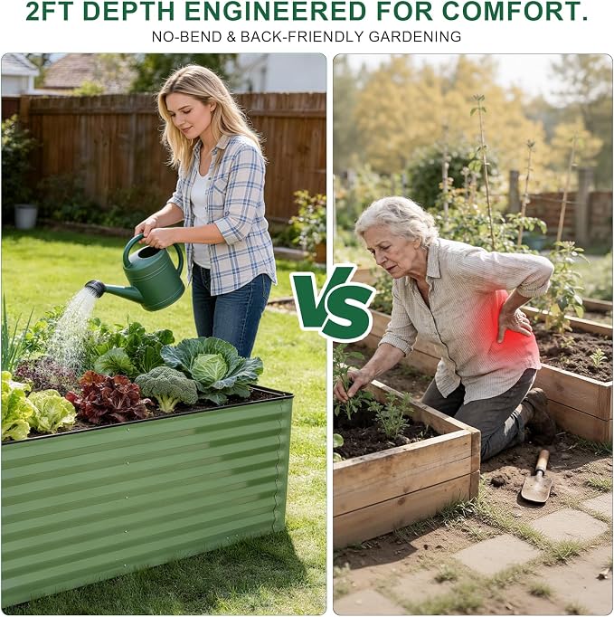 6x3x2 Ft Galvanized Steel Raised Garden Bed, Green, 1 Pack | Patented Leak-Proof, Planter Box, Metal Construction, For Veggies, Herbs & Flowers