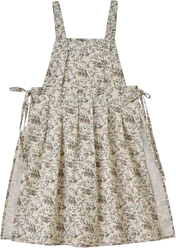 Japanese Cotton Linen Cross Back Apron with Pockets,Fashion Pinafore Dress for Gardening Painting Cleaning Cooking