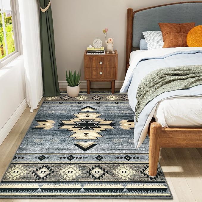 BENRON Western Rugs for Living Room Bedroom 3x5, Non Slip Washable, Grey | Southwest aztec Throw Area Rugs for Dining Table Kitchen Home Decor