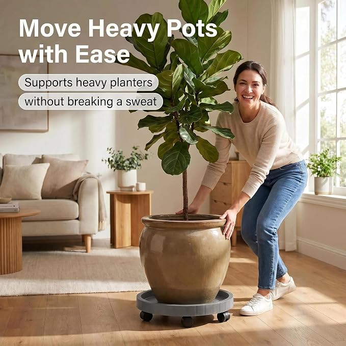 2 Pack of 12.6 Inch Planter Caddies Rolling Saucer Caddy with Wheels, Heavy Duty Wheeled Stand for Potted Plant, Round Coaster Roller Base Tray with Casters, Flower Pot Dolly Holder for Indoor Outdoor