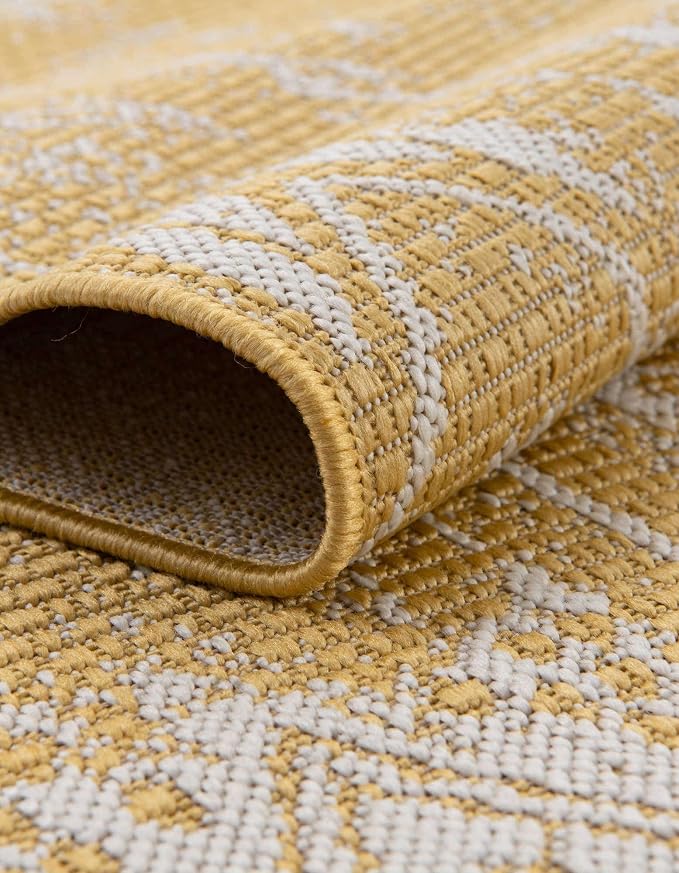 Unique Loom Outdoor Bohemian Collection Area Rug - Anthro (2' x 6' 1" Runner, Yellow/ Ivory)