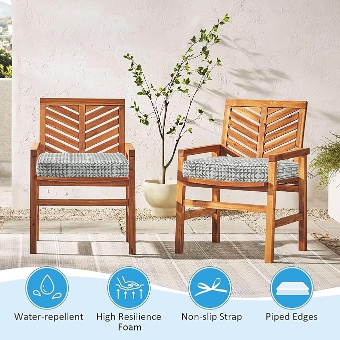 19 x 19 Inch Sunbrella Outdoor Chair Cushions with Tie Straps, Set of 4 Thick Water Repellent Square Patio Chair Pads for Garden Lawn Patio Furniture, Runa Classic