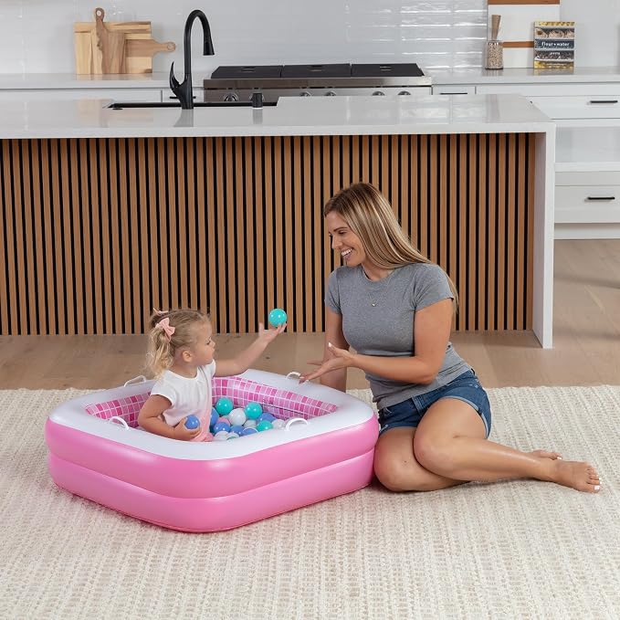 3-in-1 Inflatable Baby Pool, Bathtub & Ball Pit for Toddlers 1-3, Patented Safety Secure Grip Handles, Soft Floor & Drain - Summer Water Toys, First Birthday Gifts, Kiddie Pool for Ages 1 2 3, 34"x10"