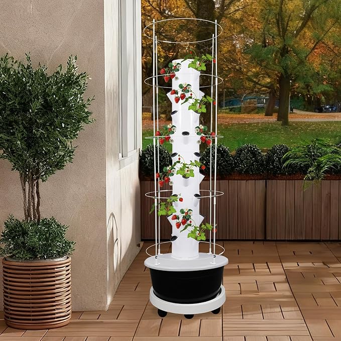 Hydroponics Growing System, 36 Pods Large Vertical Hydroponic Growing Tower with with Climbing Trellis, 9-Tier Indoor Gardening System for Herb Vegetable Fruit (Black, 36 Pods)