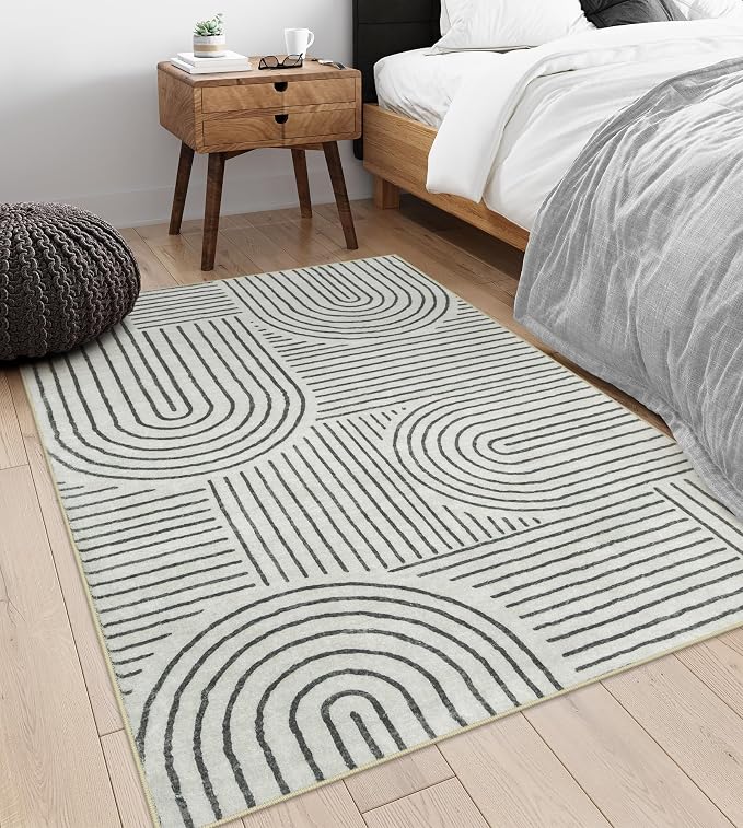 Lahome Abstract Bedroom Rug, Soft Black 4x6 Rug Washable Rugs for Entryway | Living Room Modern Ultra-Thin Black Rug Non-Slip Throw Carpet for Entryway Office Kitchen Darrell(4'x6', Black)