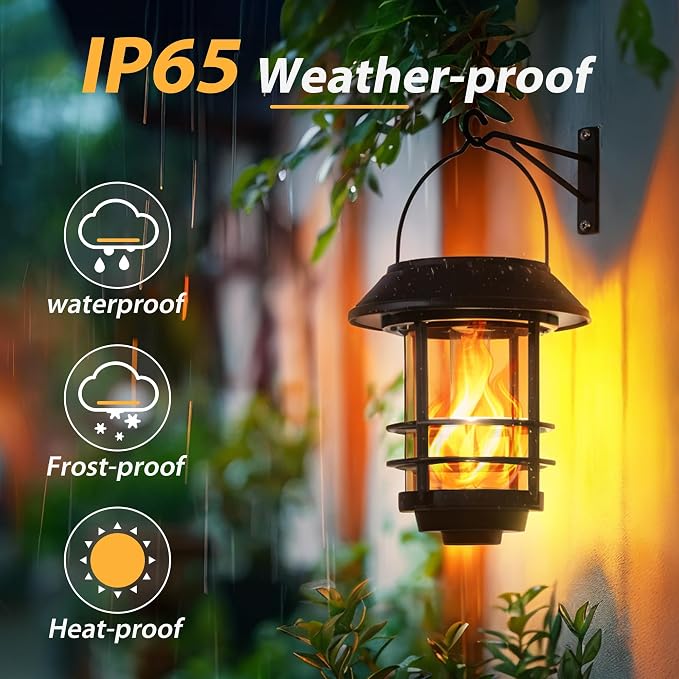 Otdair Solar Lanterns Outdoor Waterproof, 4 Pack Flickering Flames Wall Garden Decor , Hanging Solar Lights Wall Mount Decorations for Halloween, Front Porch, Patio, Yard.
