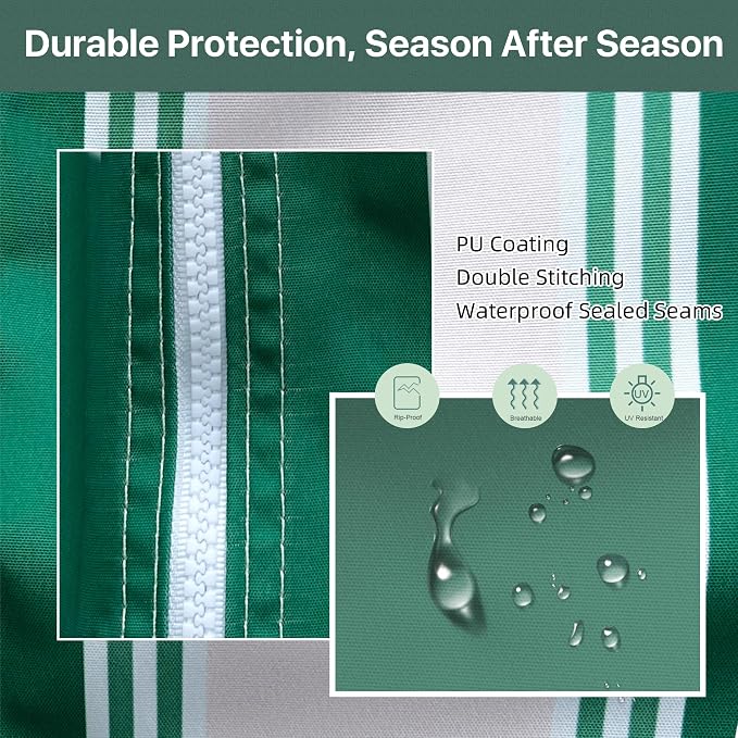 Patio Umbrella Cover, Waterproof Outdoor Umbrella Cover, PU-Coated Polyester Parasol Umbrella Cover with Zipper, Adjustable Strap and a Support Pole, UPF 50+ Windproof Design