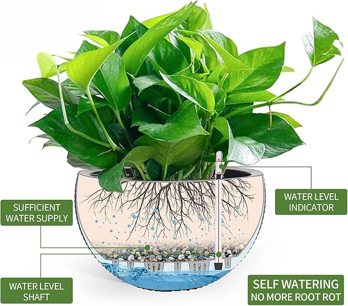Dexceder 10.5 Inch Self Watering Hanging Planter (Gray) | Thickened Large Hanging Basket Flower Plant Pot with Water Level Indicator Indoor Outdoor