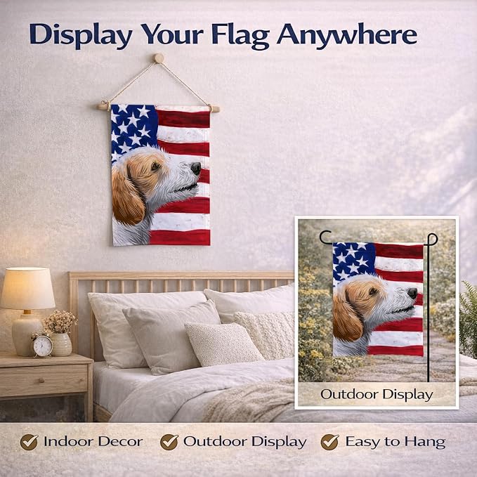 Caroline's Treasures CK6574GF Istrian Coarse-haired Hound American Flag Garden Flag Mailbox Flag Decorative Yard Flag Banner Outside Patio Artwork Yard Flower Beds, Garden Size, Multicolor
