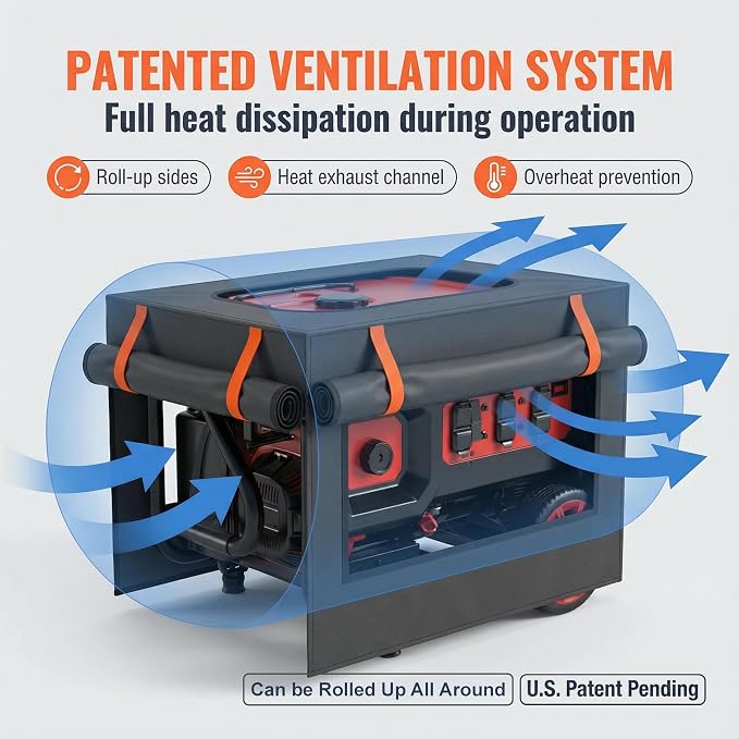 Generator Covers, Generator Covers While Running, 32X24X24 inches, Top Can be Opened, With Tool Bag and Visual Operation Window, Suitable for 3000W-12000W Frame Generator, Black.