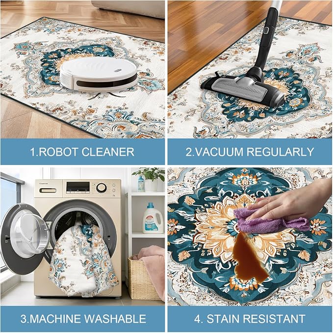 White Gold Floral 2x3 Entry Rug,Washable Small Rugs for Entryway Kitchen Bathroom Door Mat Indoor Entrance,Non Slip Rubber Backing, Stain & Fade Resistant,Elegant Traditional Persian Decor