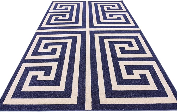 Unique Loom Athens Collection Classic Geometric Modern Border Design Area Rug (6' 0 x 9' 0 Rectangular, Navy Blue/ Beige)