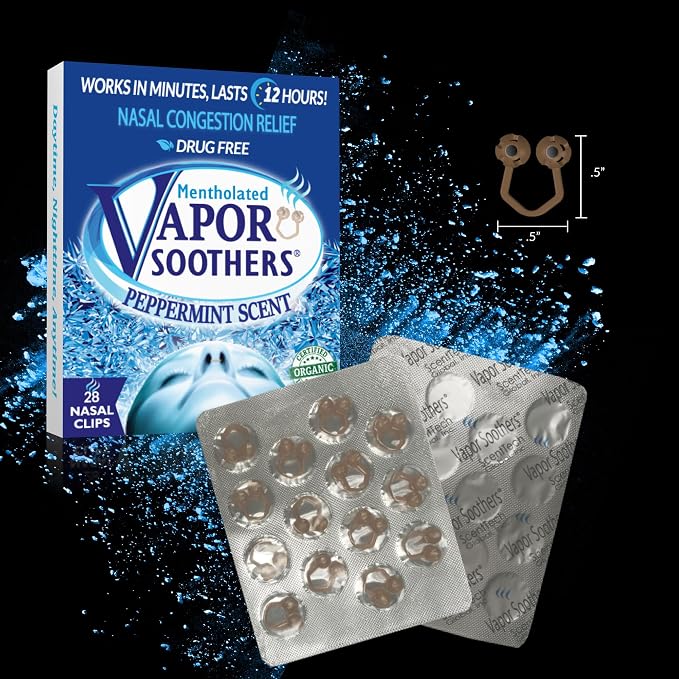 Vapor Soothers Nasal Dilators for Breathing & Congestion Relief | Nose Plugs for Smells | Hidden Nostril Opener Inserts with Menthol | Snoring Support for Day & Night Use, Peppermint, 28 Count