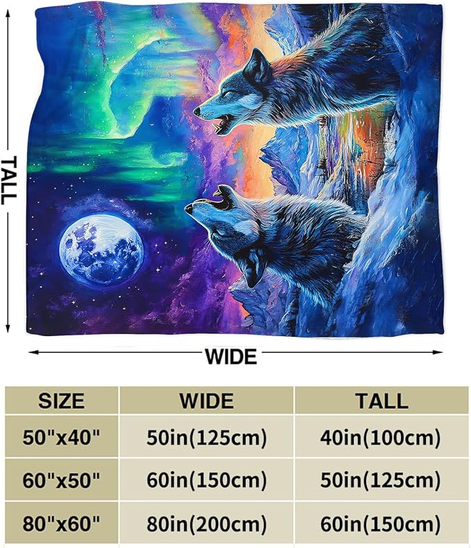 Wolf Throw Blanket Wolfs Animal Gifts for Girls Women Men Boys Plush Cozy Flannel Fleece Fuzzy Landscape Blankets Decor 60"X50"