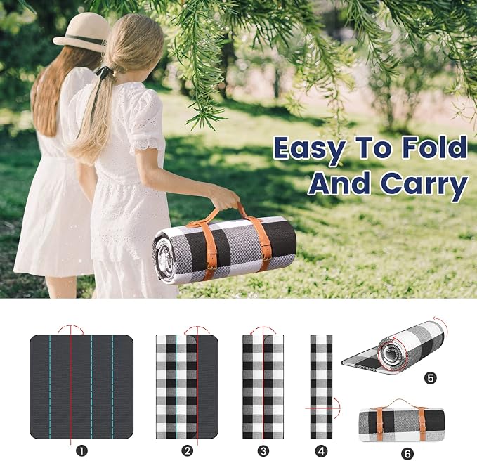 sapsisel 80”x 80” Picnic Blanket Extra Large, Waterproof and Foldable Beach Blanket, 3-Layer Outdoor Blanket for 6 to 8 Adults, for Camping, Park, Beach, Grass, Indoors…