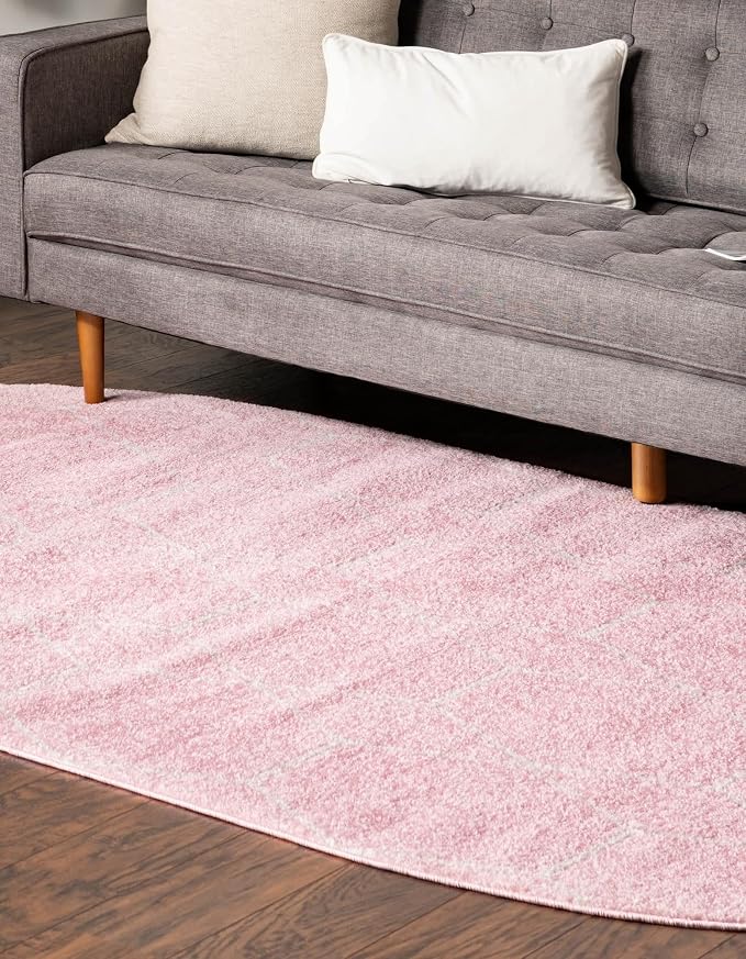 Unique Loom Trellis Frieze Collection Area Rug - Geometric (3' x 5' Oval, Light Pink/ Ivory)
