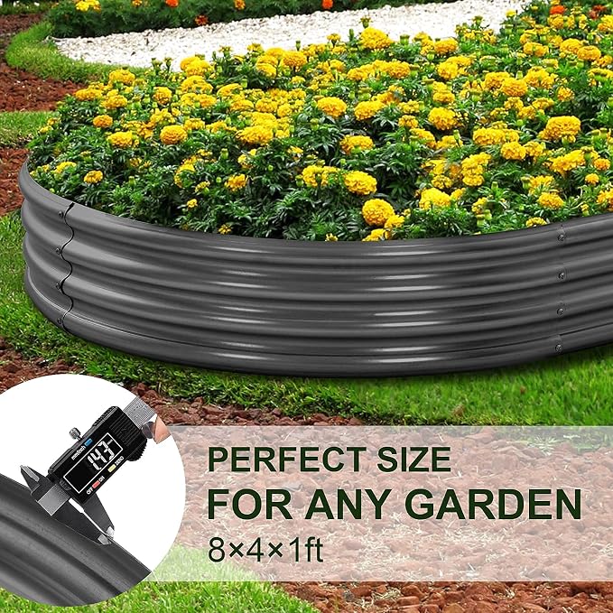 Land Guard 8×4×1 ft Galvanized Raised Garden Bed Kit，Raised Garden Boxes Outdoor, Oval Metal Raised Garden Beds for Vegetables（Grey）………