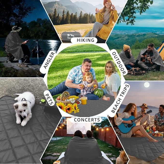 Large Waterproof Outdoor Camping Blanket 80 x 58 inch | Fleece Picnic Blankets Windproof Travel Stadium Blanket for Beaches Pets Car Camp Picnic Mat for Both Cold & Warm Weather
