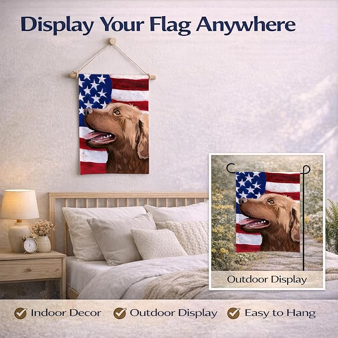 Caroline's Treasures CK6486GF Chesapeake Bay Retriever American Flag Garden Flag Mailbox Flag Decorative Yard Flag Banner Outside Patio Artwork Yard Flower Beds, Garden Size, Multicolor