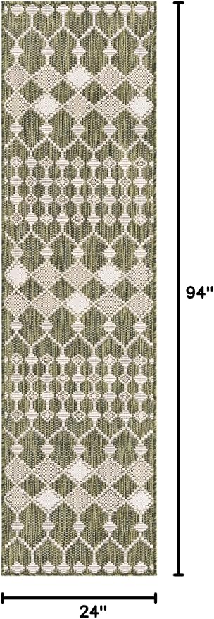 Unique Loom Outdoor Trellis Collection Area Rug - Traliccio (2' x 7' 10" Runner, Green/ Ivory)