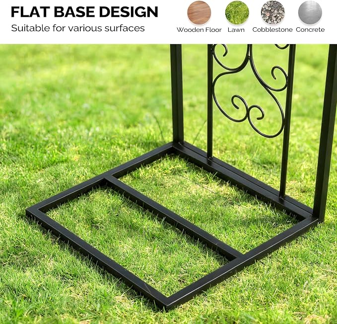 Outvita Garden Arch Trellis with Base, Heavy Duty Metal Arbour Archway for Climbing Plants Outdoor, Wedding Ceremony Party Patio Decor Black