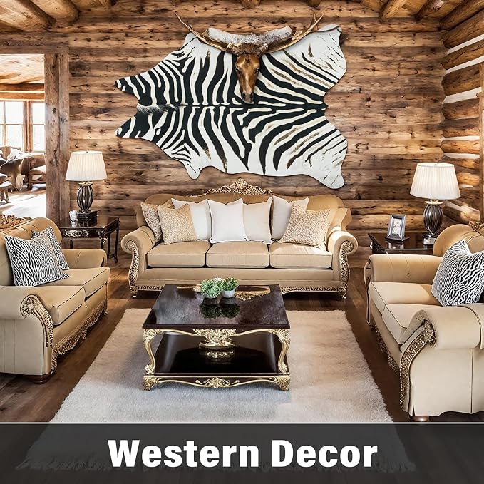 AROGAN Western Faux Zebra Rug, Sturdy Zebra Hide Rugs, Non-Slip 6.2x7 Ft | Premium Animal Skin Print Rug for Wall Decor, Western Floor Carpet for Bedroom Living Room, Black and White