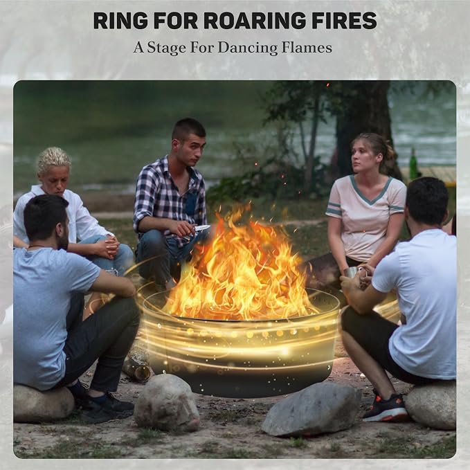 FEBTECH - 38" Smokeless Fire Pit Ring Insert for 40" Firepits | Above or In-Ground Versatile Fire Ring Insert for Outdoor Fire Pits, Backyard Outdoor Camping Bonfires & Fire Pit Gatherings