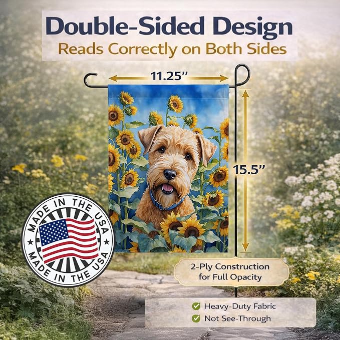 Caroline's Treasures DAC6175GF Wheaten Terrier in Sunflowers Garden Flag Mailbox Flag Decorative Yard Flag Banner Outside Patio Artwork Yard Flower Beds, Garden Size, Multicolor