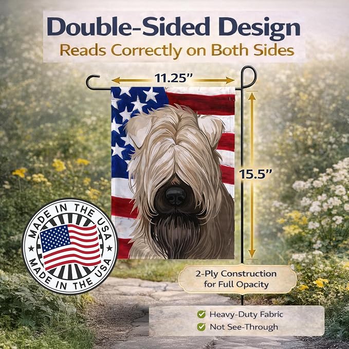 Caroline's Treasures CK6715GF Soft-Coated Wheaten Terrier American Flag Garden Flag Mailbox Flag Decorative Yard Flag Banner Outside Patio Artwork Yard Flower Beds, Garden Size, Multicolor