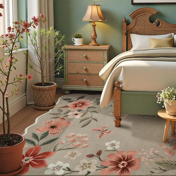 Lahome Floral Washable 6x9 Area Rugs, Soft Bedroom Rugs for Living Room | Ultra-Thin Non Slip Dining Room Rug, Boho Rugs Easy Clean Throw Carpet for Office Flore (6'x9',Brown)