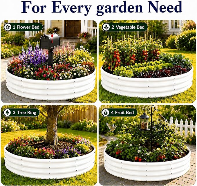 6FT Round Raised Garden Bed, Thickened Galvanized Metal Planter Box for Vegetables, Flowers & Herbs, Rust-Resistant Outdoor Gardening Bed with Modern White Finish & Easy DIY Assembly