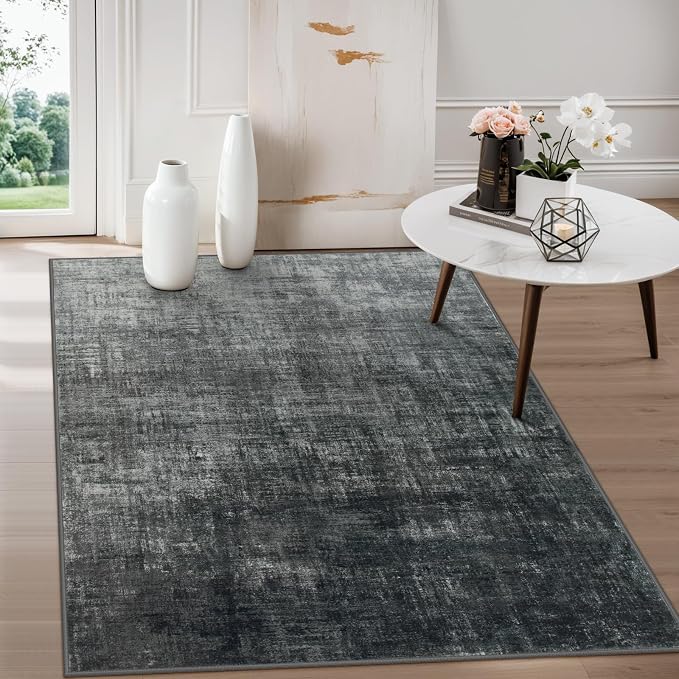 Lahome 3x5 Black Rugs for Entryway,Boho Kitchen Rugs Non Slip Washable,Modern Abstract Ombre Small Soft Low-Pile Indoor Floor Carpet for Bathroom Bedroom(3'x5',Black and White)