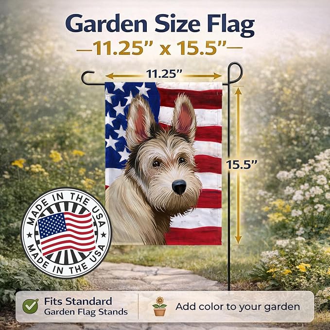 Caroline's Treasures CK6432GF Berger Picard Dog American Flag Garden Flag Mailbox Flag Decorative Yard Flag Banner Outside Patio Artwork Yard Flower Beds, Garden Size, Multicolor