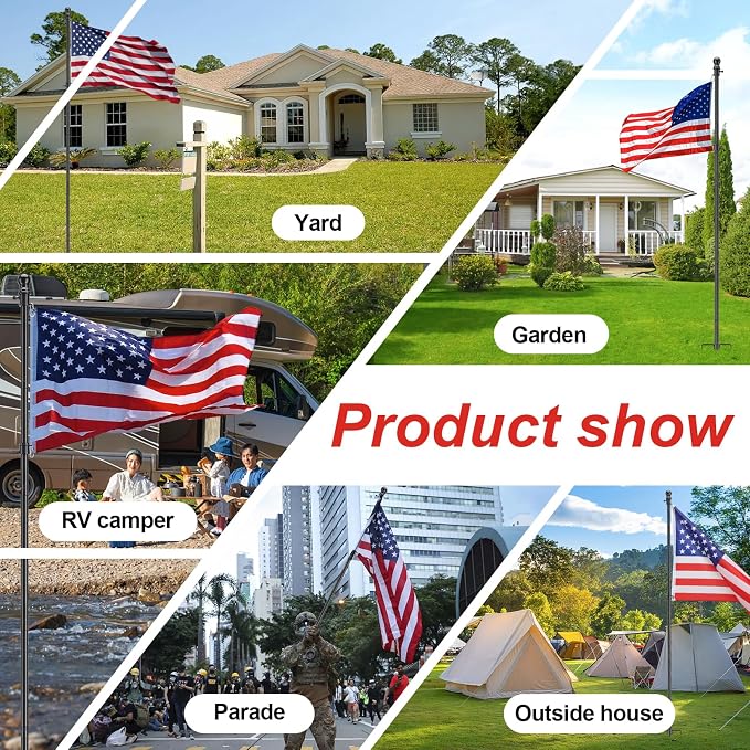 Heavy Duty Ground Flag Pole Kit - 8.5FT Tangle Free Inground Flagpole with Windproof Prong,Portable Flag Pole for Outside House,Yard,Garden,Outdoor - Black