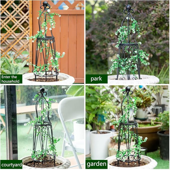 Indoor Plant Trellis for Potted Plants - Plant Support & Garden Decor Obelisk for Climbing Pothos, Indoor/Outdoor Metal Trellis, 29.5" Height