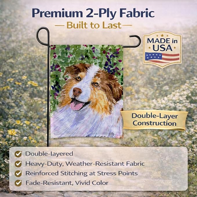 Caroline's Treasures SS8819GF Australian Shepherd Garden Flag Mailbox Flag Decorative Yard Flag Banner Outside Patio Artwork Yard Flower Beds, Garden Size, Multicolor