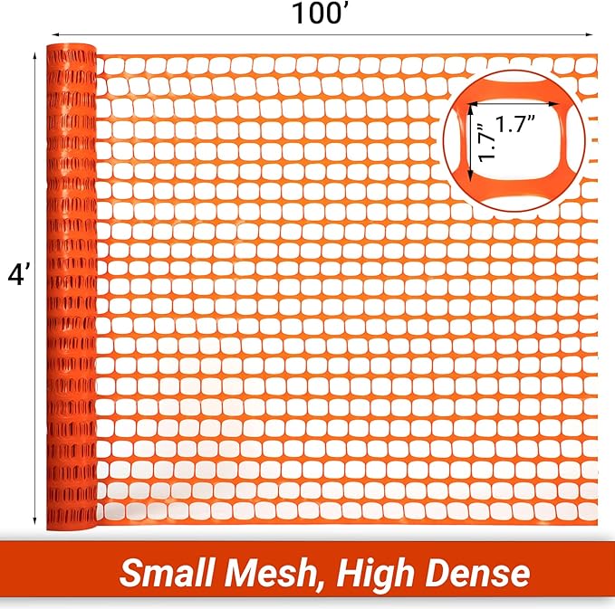 DOEWORKS Safety Fence, 4 x 100 FT Orange Plastic Mesh Fence Roll Barrier Netting for Construction and Event Fencing