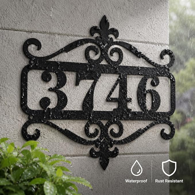 Custom Metal Address Sign Personalized House Number Sign for Front Door Porch Entryway Garden Patio Driveway, Decorative Outdoor Number Plaque for House Exterior Wall Decor Gift