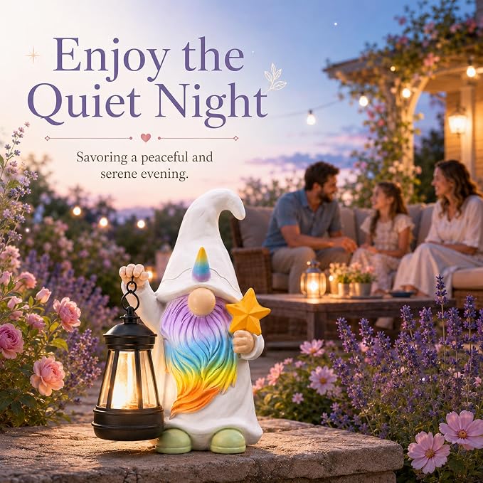 Solar Unicorn Gnome Garden Decor: Outdoor Sculpture with Lantern | IP65 Weatherproof for Yard Balcony Porch Lawn Birthday Gifts for Mom Women Grandma