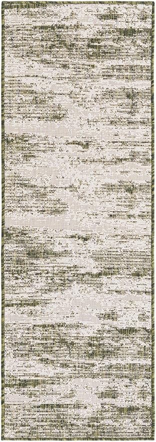 Unique Loom Outdoor Modern Collection Area Rug - Cartago (2' x 6' 1" Runner, Green/ Ivory)