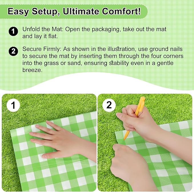 4 Pcs Disposable Outdoor Picnic Blankets 70.9''x70.9'' Portable Pocket Blanket Foldable Waterproof Picnic Mats Sandproof Beach Blanket with Ground Spikes for Beach Travel Hiking Camping