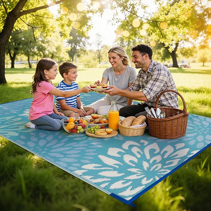 HEBE Waterproof Outdoor Rug 6x9 for Patios, Floral Reversible Plastic Straw Rug Patio Mat, Indoor Outdoor Carpet RV Mat Camping Rug for Deck, Camper, Porch, Balcony, Backyard, Picnic