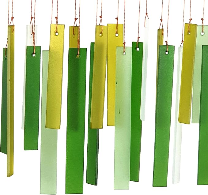 Blue Handworks Spring Colors Glass and Driftwood Chime - Sandblasted Glass and Found Wood Hand Crafted Wind Chime | Sandblasted Glass and Found Wood Hand Crafted Wind Chime